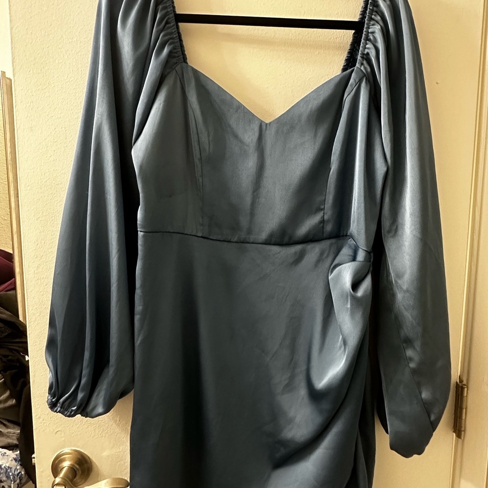 Cider Green Sheath Dress with Bishop Sleeves